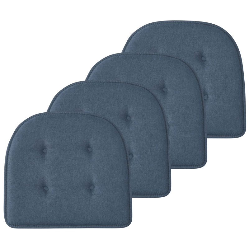 Coussin de siège en mousse à mémoire de forme en U épais et confortable de qualité supérieure Coussin de siège capitonné antidérapant Housse de siège intérieure en caoutchouc antidérapant de 17 po x 16 po pour bureau, chaises de cuisine, paquet de 4 de couleur bleu Demin