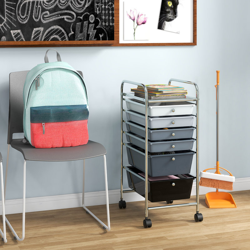 6 Drawer Storage Drawer, Black/Silver/Gray