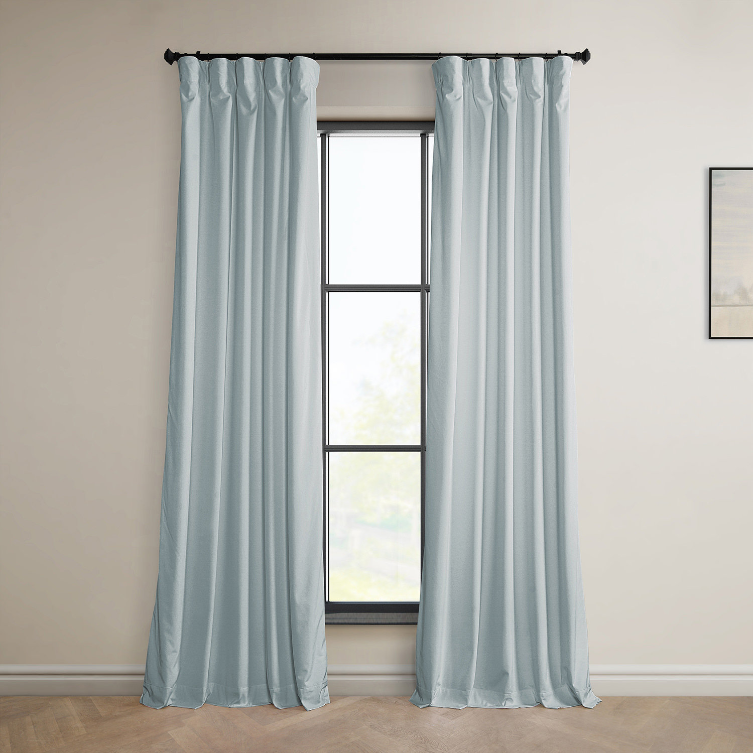 Matra Plush Velvet Room Darkening Curtain Panel, 50" W x 120" L, Aquarius Blue