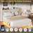 Queen Size Modern Floating Bed Frame with RGB LED Lights & Charging Station, Upholstered Storage Headboard with Button Tufted Design, Metal Slat Support, No Box Spring Needed - Light Beige-1008989779-1008989791