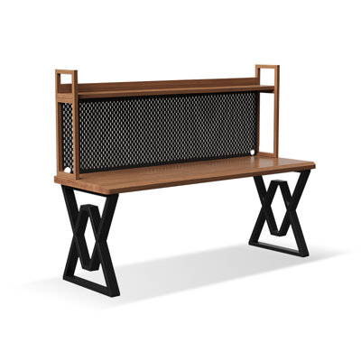 Bureau noyer + bois massif rectangulaire noir + fer