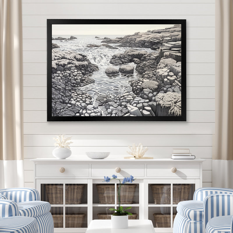 «Gray Abstract Landscape I», reproduction, H 16 po x l 32 po x P 1 po, Cadre simple noir