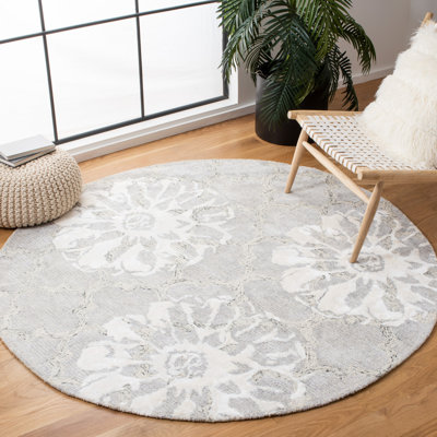 Aholla Hand Tufted Wool/Viscose Floral Rug in Silver