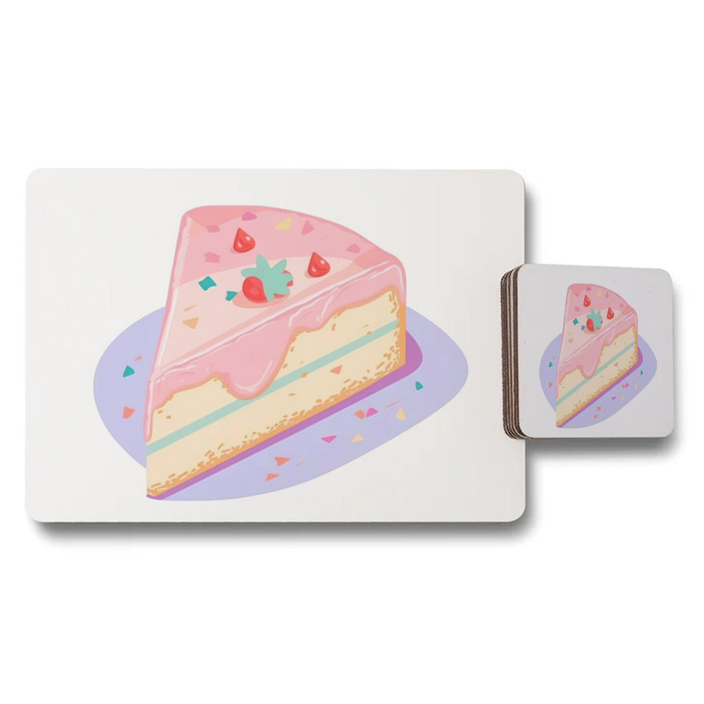Cake Themed Placemat And Coaster Set Pink Frosting Dessert Design