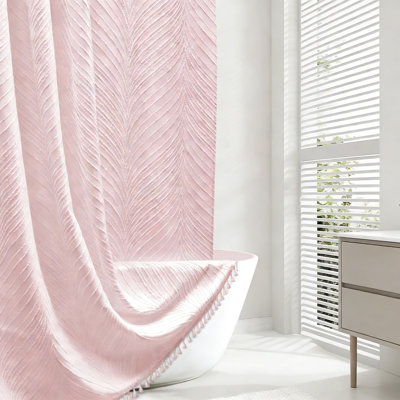 Shower Curtain With Hooks, 72X72 Inch Textured Fabric Bathroom Curtain, Machine Washable Water-Resistant Decor For Standard Tubs