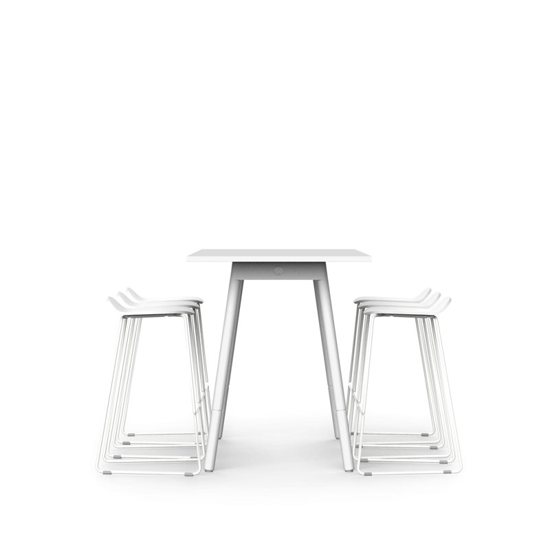 Table haute Series A 71,5 po x 30 po, 6 tabourets optimistes, Blanc, Blanc