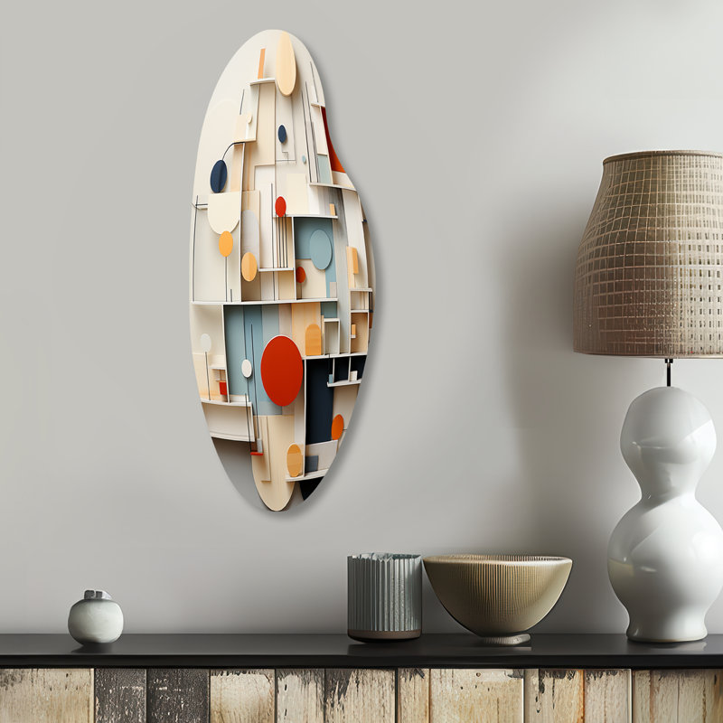 Abstract Geometric White And Blue Essential Forms - Geometric Curved Metal Wall Art, Modern Asymmetrical Metal Art Print