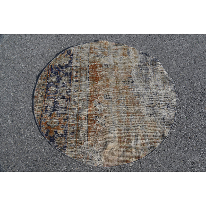Tapis Oushak, tapis rétro, tapis turcs, petit tapis de 3,4 pi x 3,4 pi, tapis de cuisine orange, tapis de cuisine