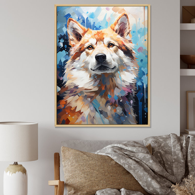«Dog Akita Affection I» sur toile, Cadre naturel flottant, H 20 po x l 12 po x P 1 po