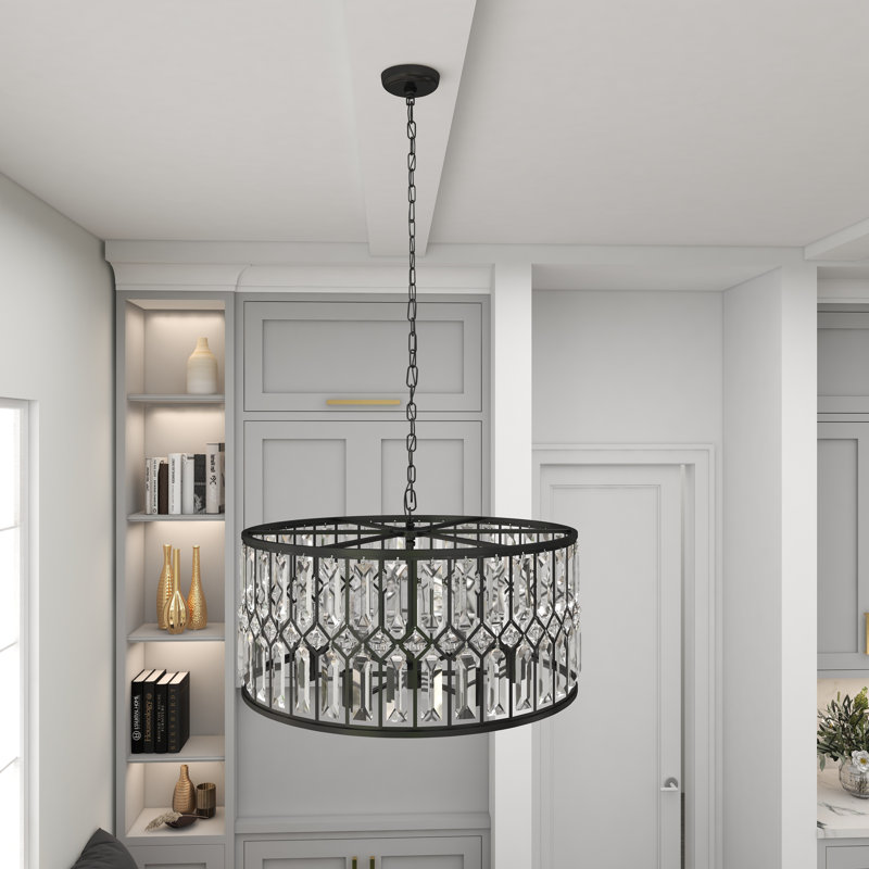 Kimes Metal Crystal Embellished 6 Light Black Chandelier with Link Chain