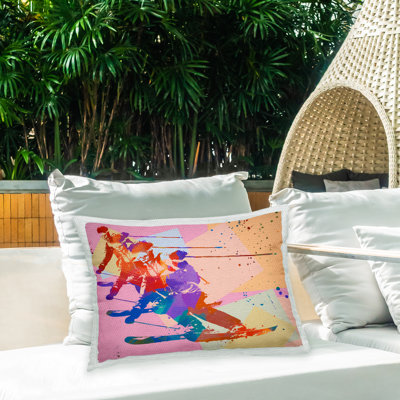 Coussin d'extérieur imprimé Modern Skiing Collage par Daniel Sproul