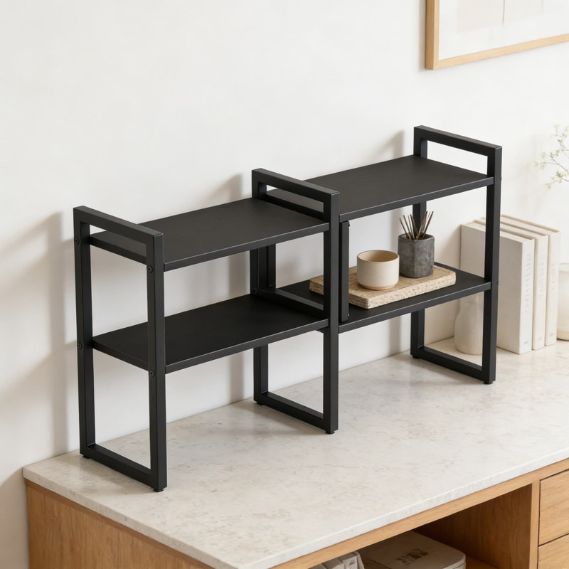 Organisateur de tablette de bureau réglable, bibliothèque de bureau à 2 niveaux avec structure en métal, support de rangement de bureau robuste pour bureau, bureau, cuisine et dortoir