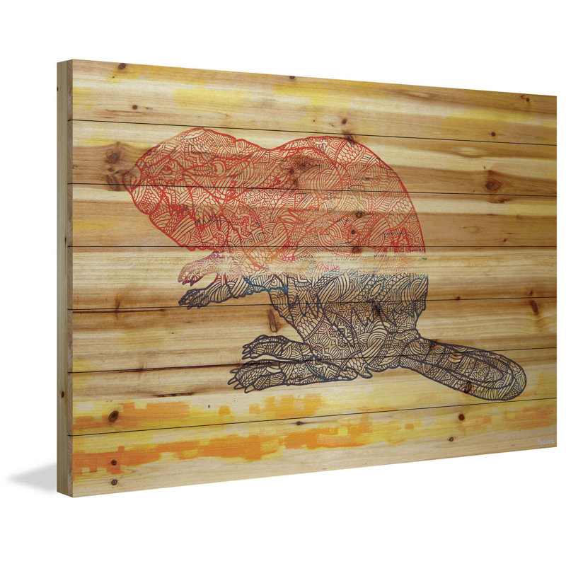«Beaver», reproduction sur bois de pin naturel, H 30 po x l 45 po x P 1,5 po