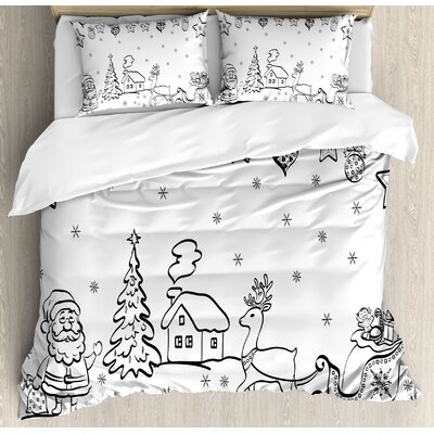 Christmas Christmas Tree Ornaments Santa Sleigh Rudolph Reindeer Toys Jingle Bells Image Duvet Cover Set -  Ambesonne, nev_19404_king