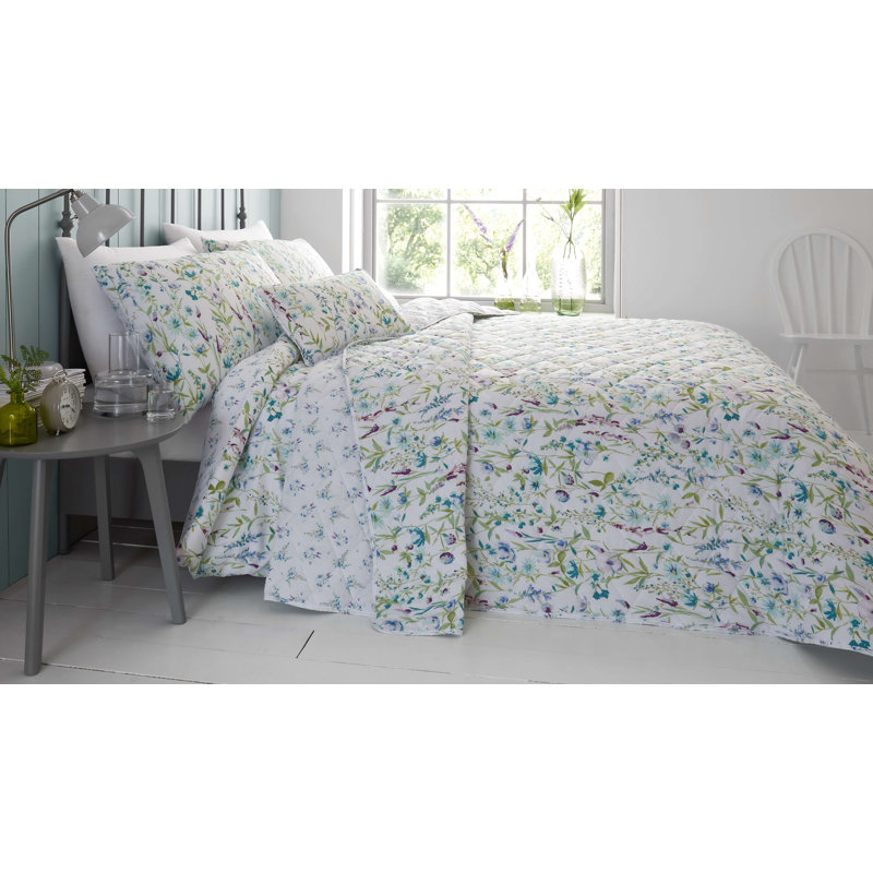 Cull Cotton Blend Floral Duvet Cover Set with Pillowcases Included, Duck Egg, Double - 2 Standard Pillowcases