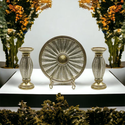 Ensemble de 3 assiettes décoratives et bougeoirs Rosdorf Park