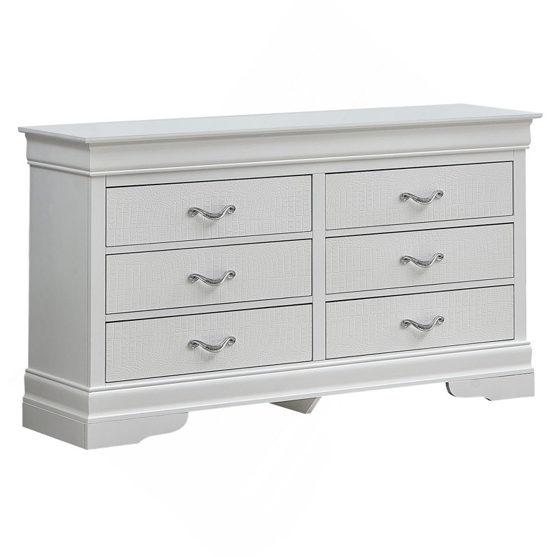 Commode verticale à 6 tiroirs avec façade texturée et poignées décoratives