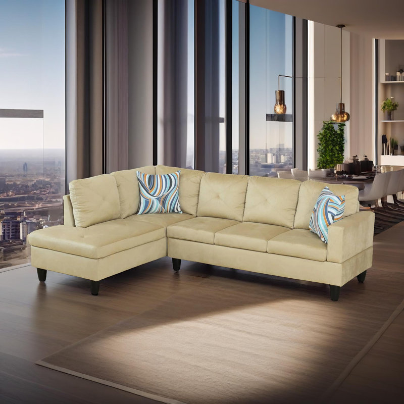 Ensemble de canapé modulaire en flanelle de 103 po 2 pièces avec méridienne 103 po Verona , Microfibre/microsuède beige