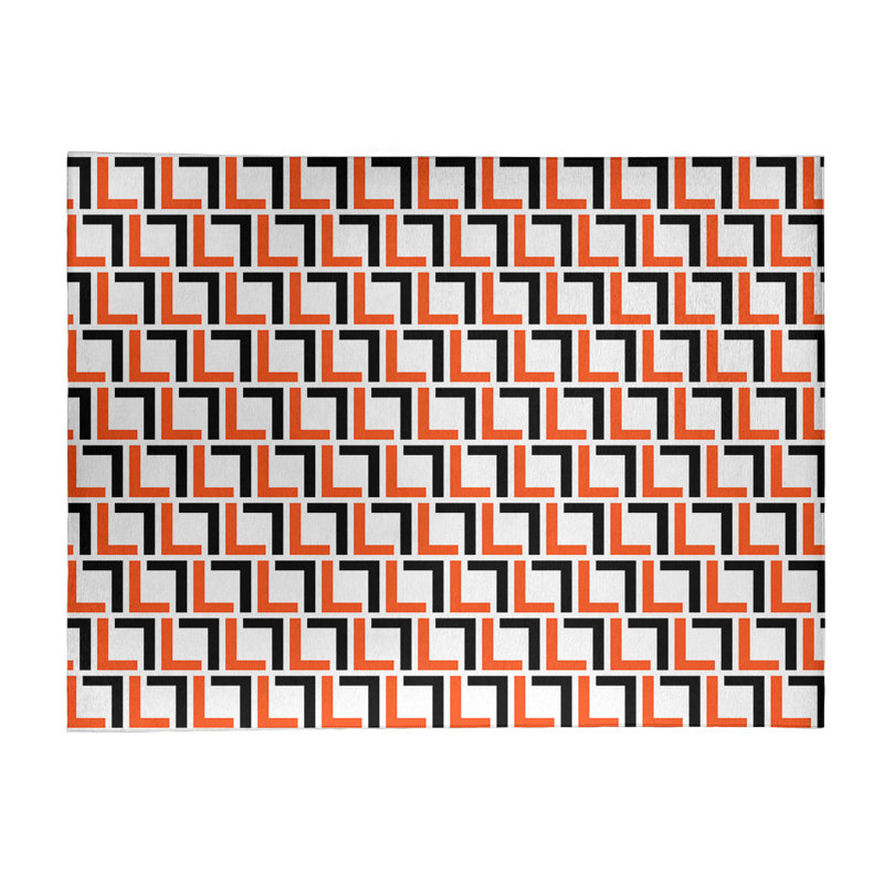 Tapis rond à motif géométrique orange / noir, Rectangle 9 pi x 12 pi