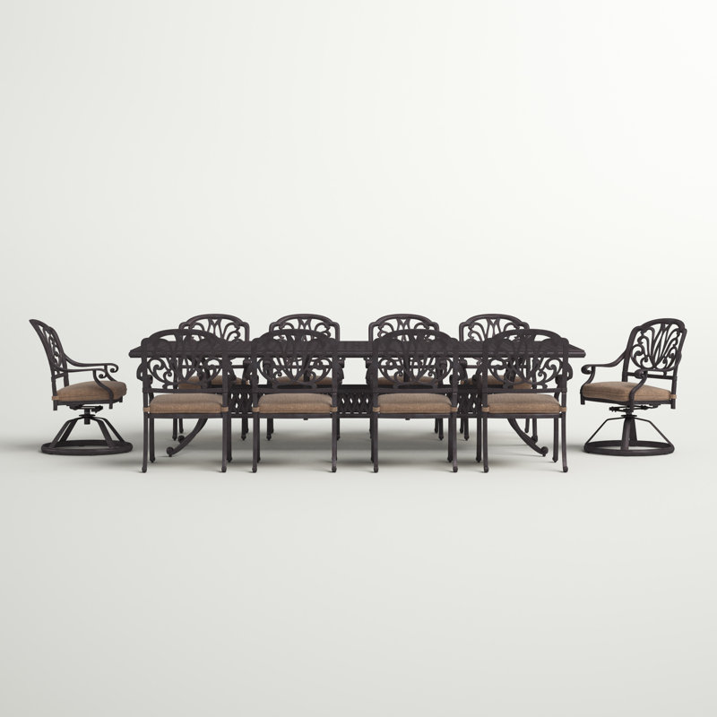Ensemble repas 11 pièces avec coussins et table de salle à manger rectangulaire 46 po x 120 po Anae