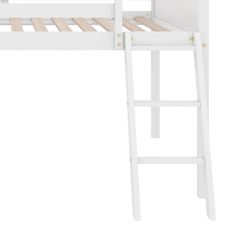 Lit mezzanine en bois avec échelle, Blanc, Double