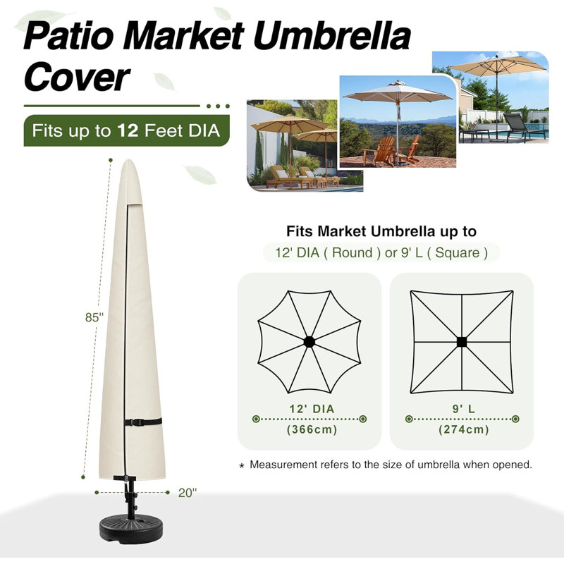 Porch Shield Patio Umbrella Cover - Outdoor Waterproof Garden Market Parasol Covers Fits Market Umbrella Up To 12 Feet, Beige