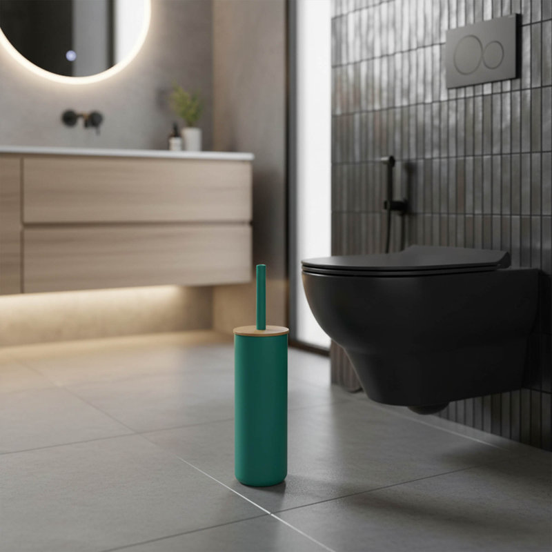 Ensemble de brosse de toilette et support autoportant avec bambou PADANG, Vert Caraïbes
