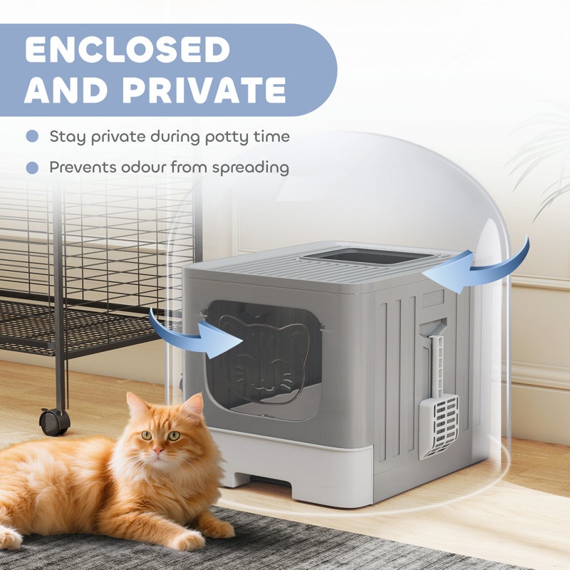 Bac à litière pliable pour chat avec tiroir, couvercle, pelle, nettoyage facile