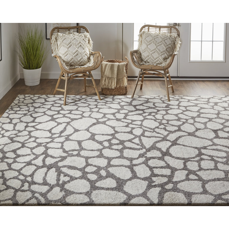 Belden Transitional Abstract, Ivory/Gray Area Rug, Rectangle 2' x 3'