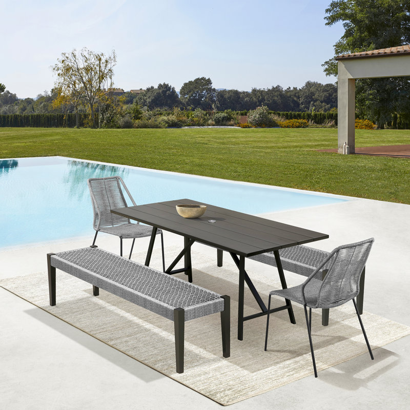 Kiearah Rectangular 8 - Person 32" Long Outdoor Dining Set in Dark Eucalyptus with Grey Rope