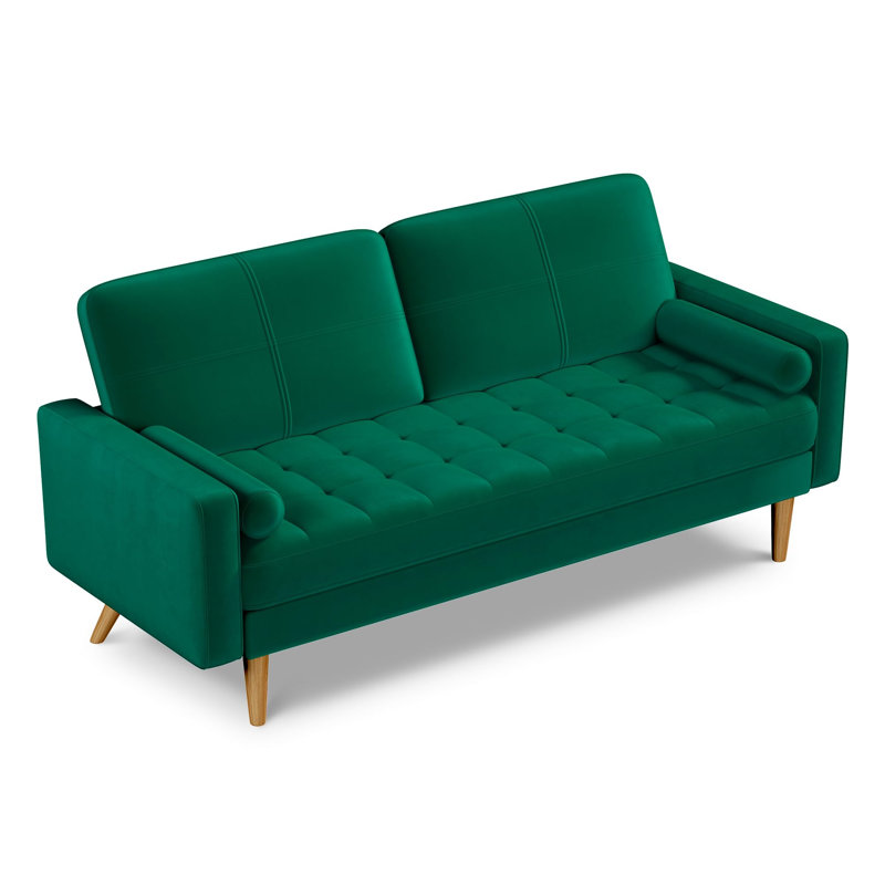 Bolland 70 Inch Velvet Loveseat Sofa With Tufted Seat Cushion And Bolster, Vintage Green