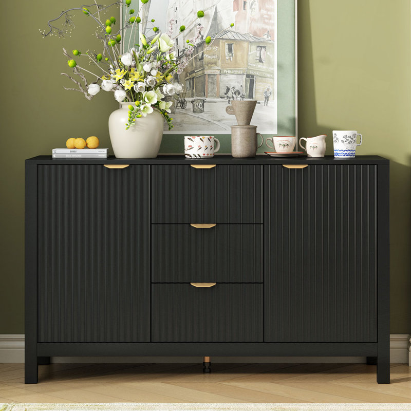 Storage Cabinet with 3 - Drawer 2 - Door, Adjustable Shelves, Black
