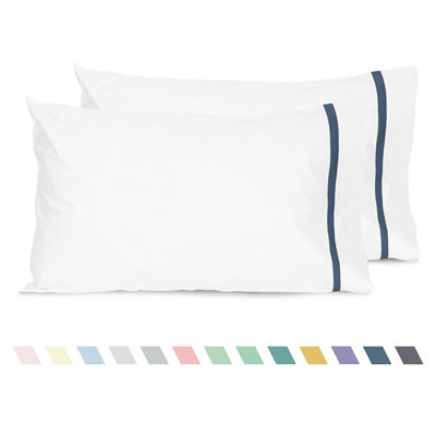 Sunflower Decorative 100% Cotton Percale Striped Crisp Pillowcases Open Snug Fit Pillowcases Set