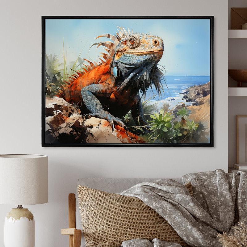 Lézard sur un rocher I sur toile, H 16 po x l 32 po x P 1 po, Cadre flottant noir
