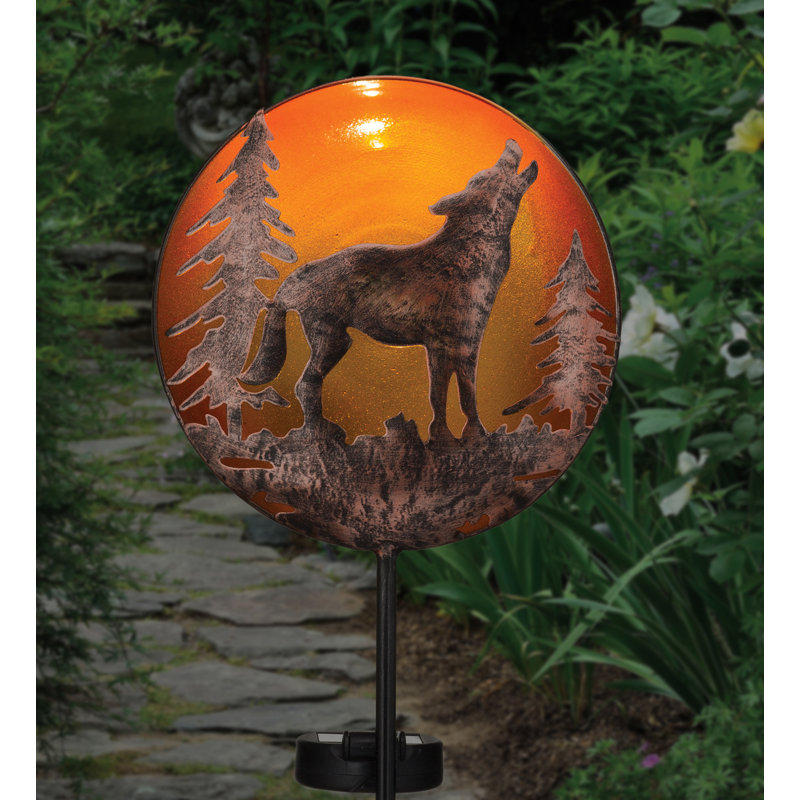 36" Orange and Black Metal Wolf Solar Stake Light