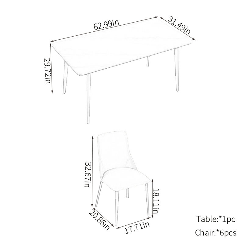 Ensembles de table de salle à manger simple et luxueux, H 29,72 po x L 62,99 po x l 31,49 po, Orange