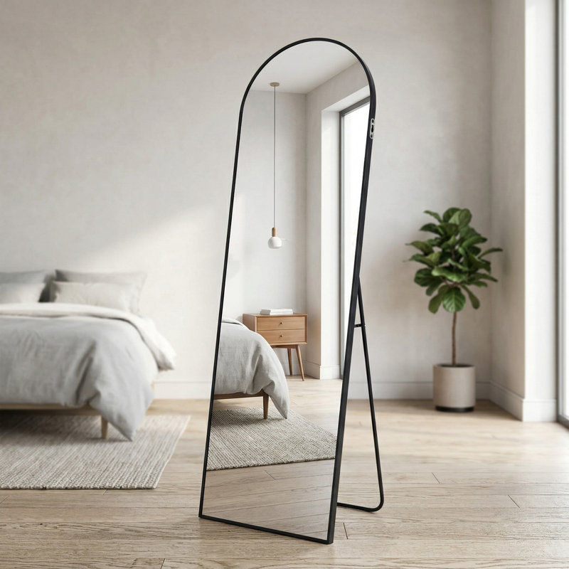 58" x 19" Aluminum Full Length Mirrors Wall Mirrors with Stand, Black, 58" x 19