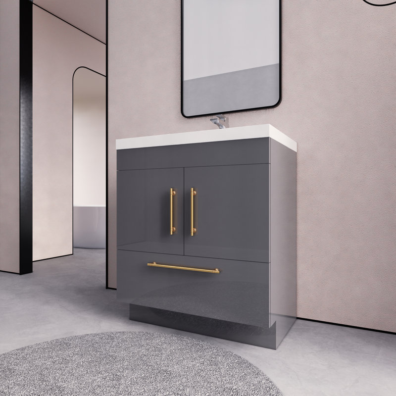 Meuble-lavabo sur pied Maplesville, Gris