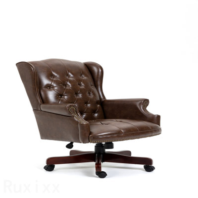 Fauteuil de direction brun à dossier haut inclinable et confortable - Design ergonomique - Siège et dossier rembourrés épais - Fauteuil de bureau en cuir d'unité centrale, avec roulettes à roulement en douceur, paquet de 1
