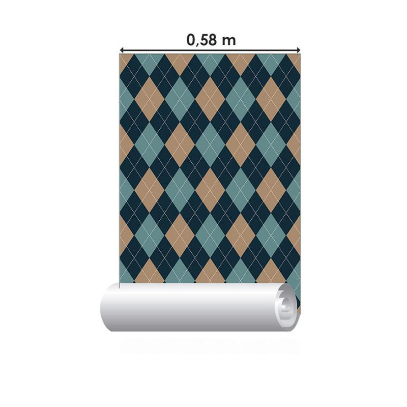 Rouleau de papier peint adhésif Ahria, Bleu / beige, L 126 po x l 24 po