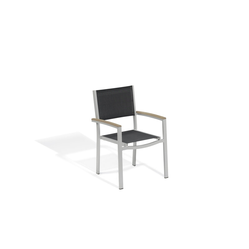 Travira Stacking Patio Dining Chair, Black, Tekwood Vintage, Flint