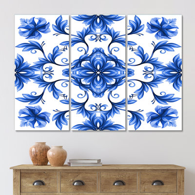 Motif floral abstrait en bleu et blanc - reproduction d'art sur toile