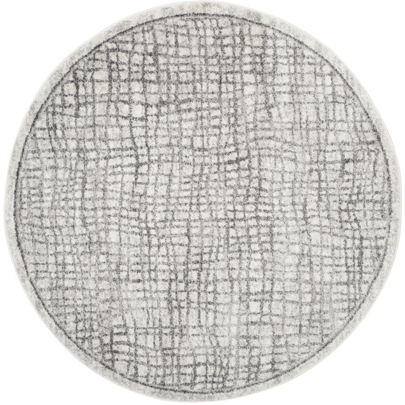 Tapis géométrique ivoire / argent Bethlyn, Rond 8 pi