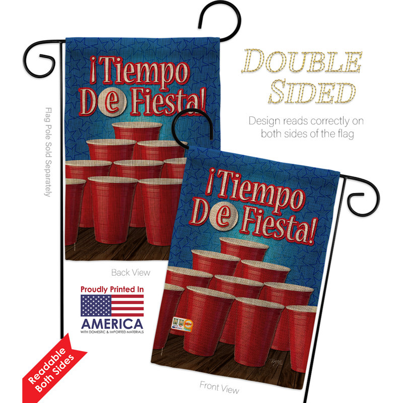 «Tiempo De Fiesta! Ensemble de drapeaux en polyester 2 faces Happy Hour and Drinks Beverages Impressions, Bleu foncé / rouge