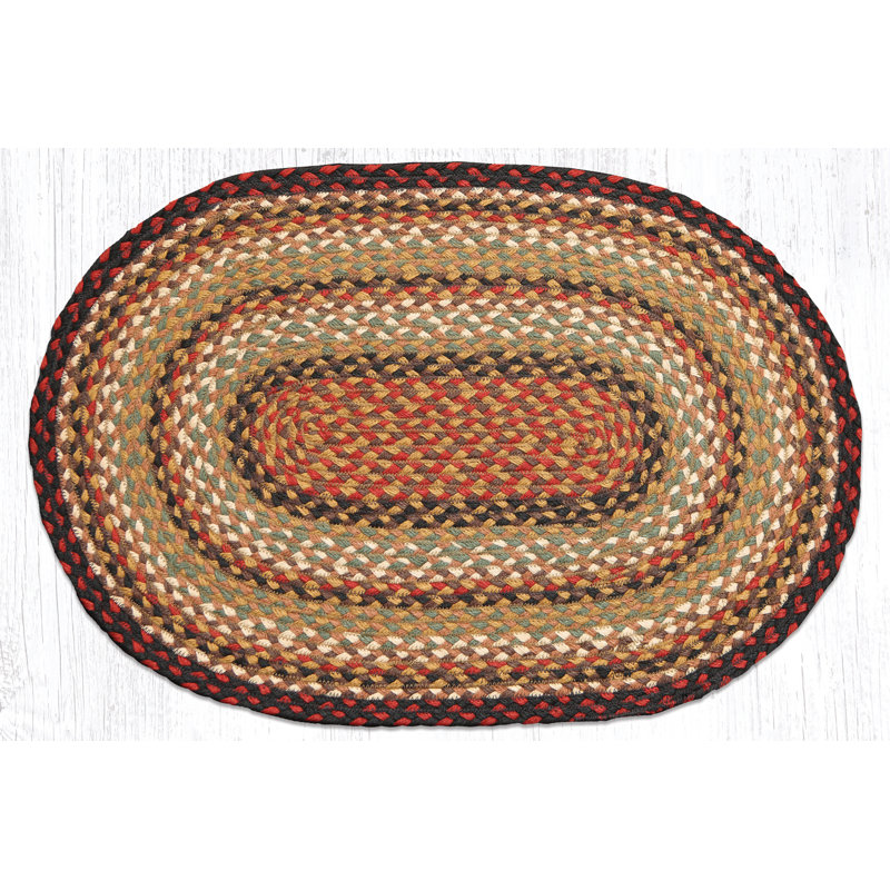 Oval Braided Jute Ru Burgundy Mustard Ivory Rustic Farmhouse, Oval 1'8" x 2'6"