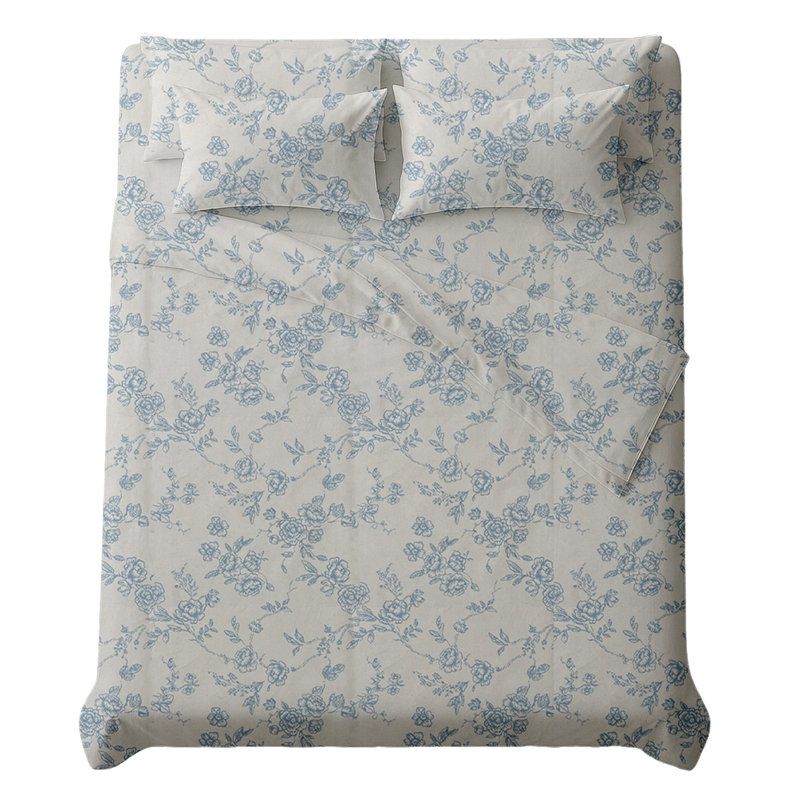 Ensemble de draps toutes saisons en microfibre - doux, léger et durable, Motif floraux gris