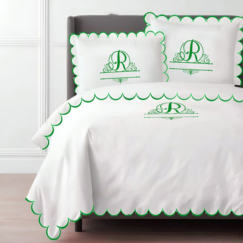 Monogram Allena 400TC Cotton Scallop Embroidery Sateen Solid Duvet Cover Set, King/Cal-King Duvet Cover, Yes