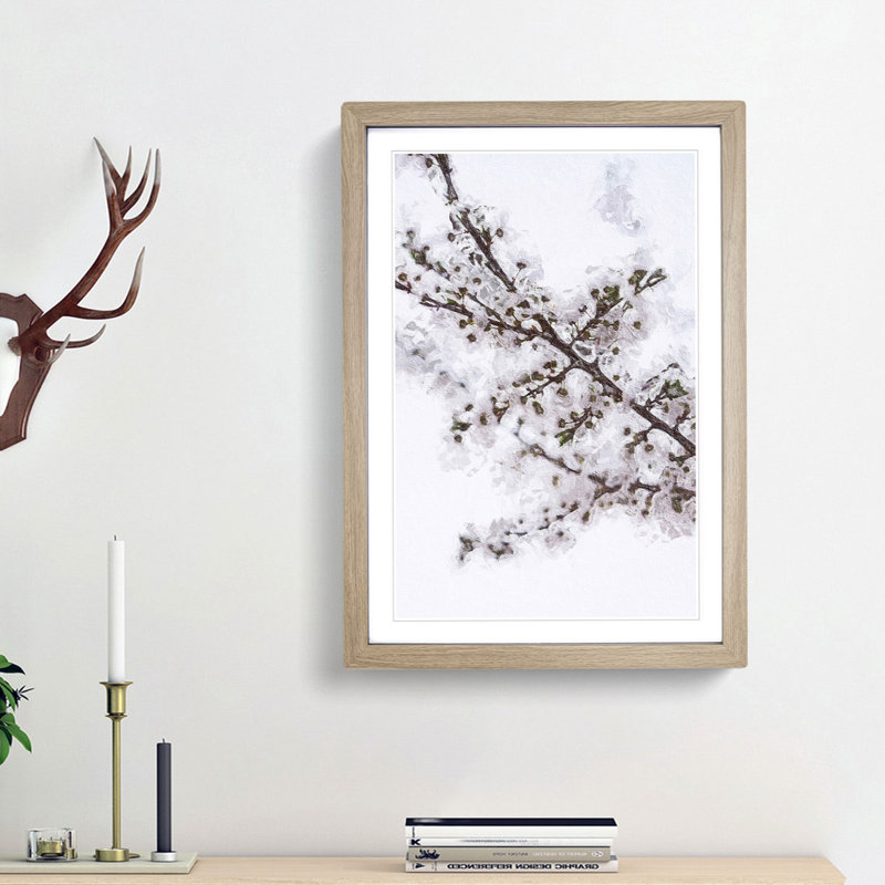 Branch of a White Cherry Blossom Tree - Picture Frame Painting Print, 36cm H x 27cm W x 2cm D, Oak Framed