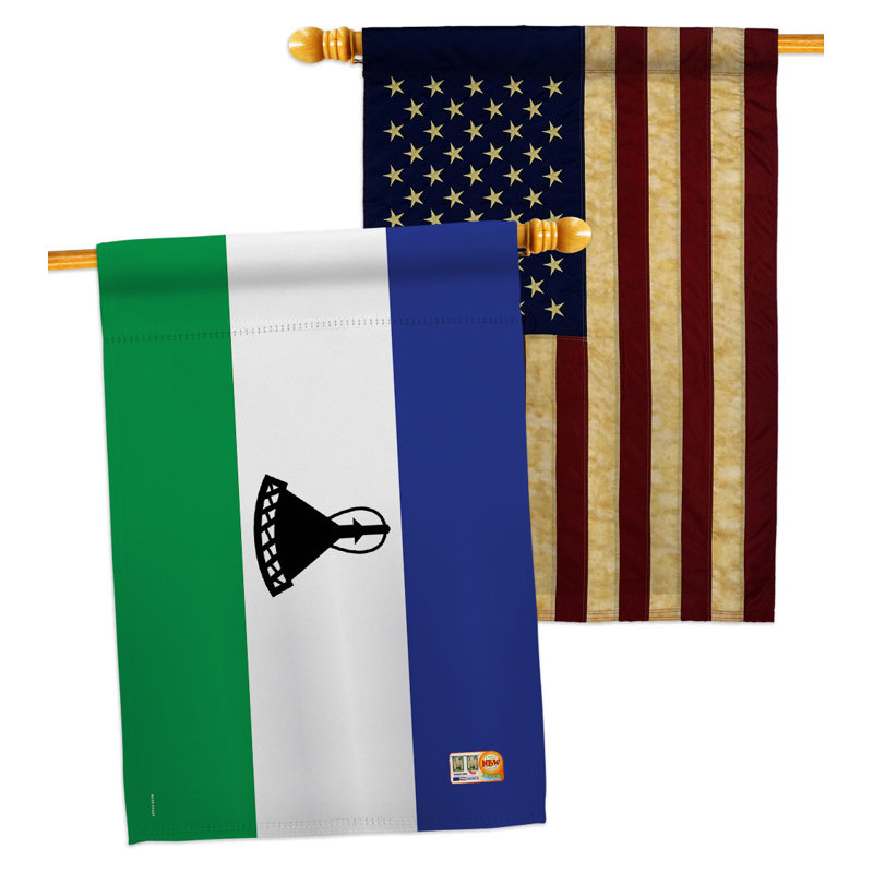 Drapeau de maison en polyester 2 côtés 3 pi 3 po x 2 pi 3 po Lesotho