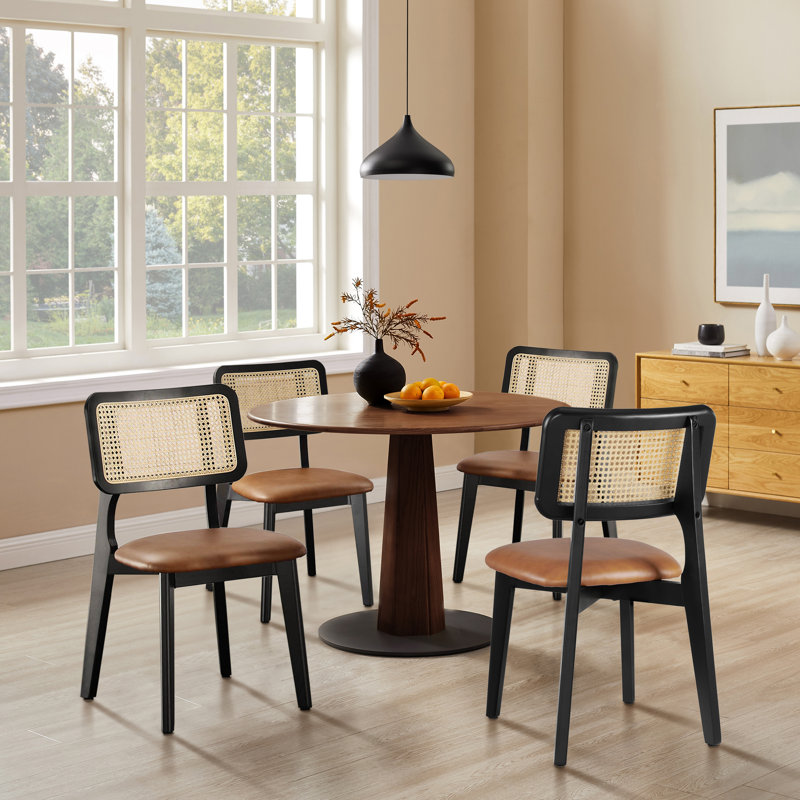 17.3'' Wide Leather Side Dining Chairs, Black